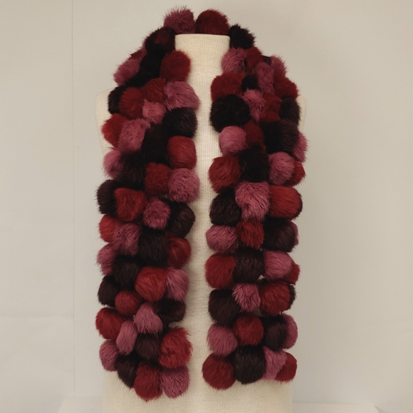 Maroon and Red Color Balls Pom-Poms Scarf - Picture 2 of 7